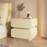 Sleek Modern Minimalist Rectangular Nightstand - 2-Drawer, Microfiber Leather Top, Solid Wood & Metal Frame for Bedroom