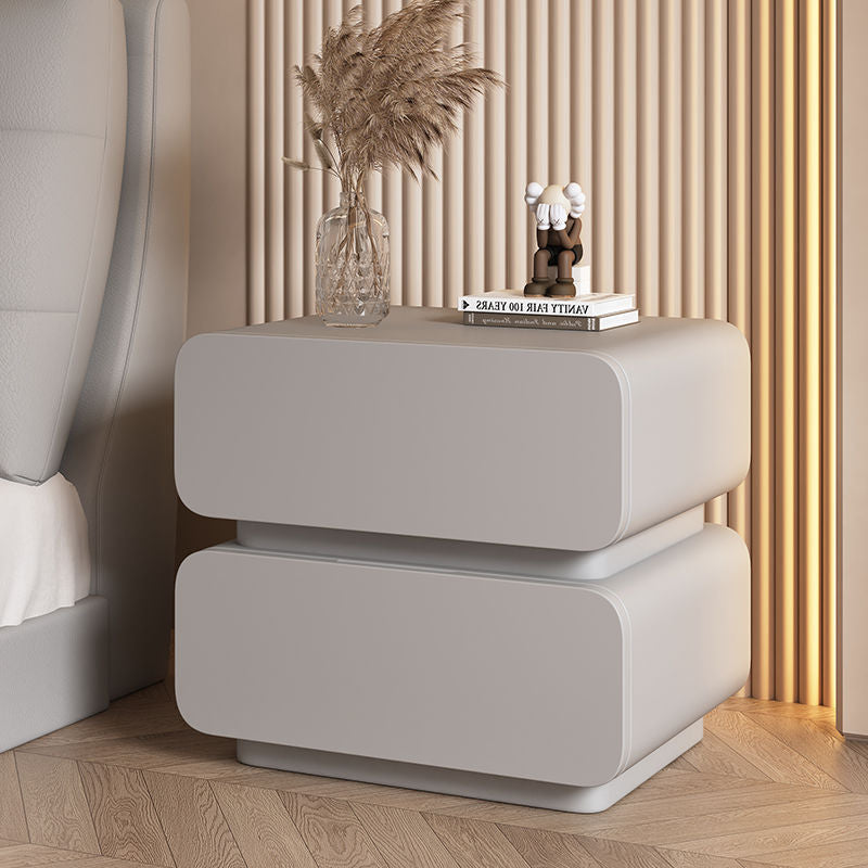 Sleek Modern Minimalist Rectangular Nightstand - 2-Drawer, Microfiber Leather Top, Solid Wood & Metal Frame for Bedroom