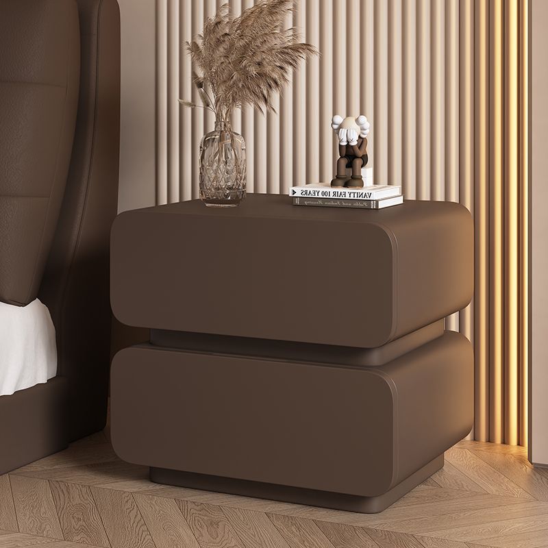 Sleek Modern Minimalist Rectangular Nightstand - 2-Drawer, Microfiber Leather Top, Solid Wood & Metal Frame for Bedroom