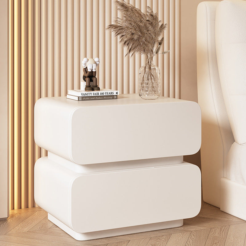 Sleek Modern Minimalist Rectangular Nightstand - 2-Drawer, Microfiber Leather Top, Solid Wood & Metal Frame for Bedroom