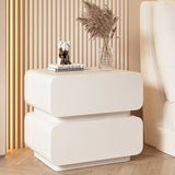 Sleek Modern Minimalist Rectangular Nightstand - 2-Drawer, Microfiber Leather Top, Solid Wood & Metal Frame for Bedroom