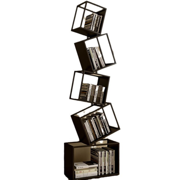 Modern Square Iron Bookshelf - 5-Shelf Storage for Home Office