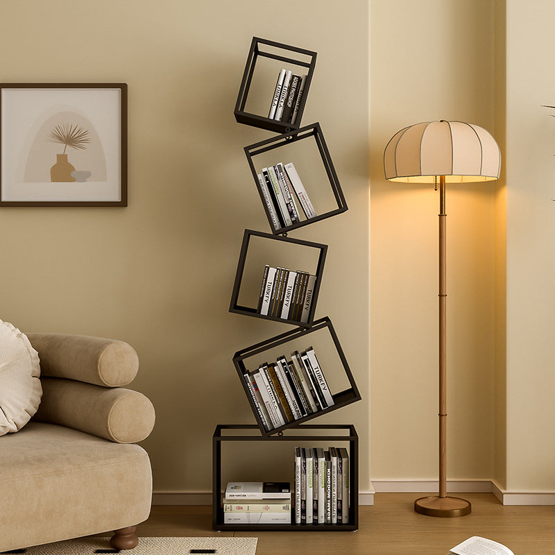 Modern Square Iron Bookshelf - 5-Shelf Storage for Home Office