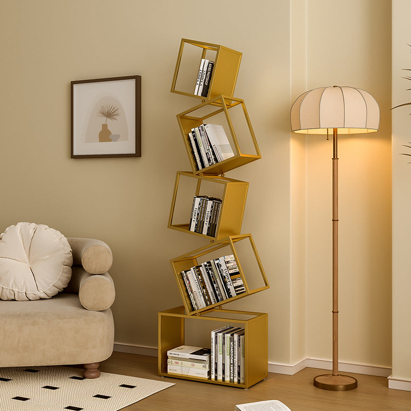 Modern Square Iron Bookshelf - 5-Shelf Storage for Home Office