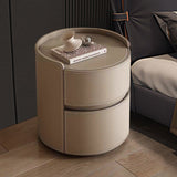 Modern Luxury Round Faux Saddle Leather Nightstand with 2 Drawers – Bedroom Accent Table