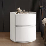 Modern Luxury Round Faux Saddle Leather Nightstand with 2 Drawers – Bedroom Accent Table