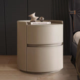 Modern Luxury Round Faux Saddle Leather Nightstand with 2 Drawers – Bedroom Accent Table