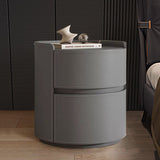 Modern Luxury Round Faux Saddle Leather Nightstand with 2 Drawers – Bedroom Accent Table