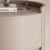 Modern Luxury Round Faux Saddle Leather Nightstand with 2 Drawers – Bedroom Accent Table
