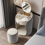 Modern Luxury Round Velvet Vanity with Solid Wood and Stainless Steel Frame — 1-Drawer Makeup Table for Bedroom