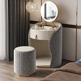 Modern Luxury Round Velvet Vanity with Solid Wood and Stainless Steel Frame — 1-Drawer Makeup Table for Bedroom
