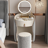 Modern Luxury Round Velvet Vanity with Solid Wood and Stainless Steel Frame — 1-Drawer Makeup Table for Bedroom