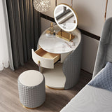 Modern Luxury Round Velvet Vanity with Solid Wood and Stainless Steel Frame — 1-Drawer Makeup Table for Bedroom