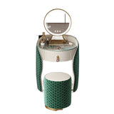 Modern Luxury Round Velvet Vanity with Solid Wood and Stainless Steel Frame — 1-Drawer Makeup Table for Bedroom