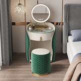 Modern Luxury Round Velvet Vanity with Solid Wood and Stainless Steel Frame — 1-Drawer Makeup Table for Bedroom