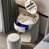 Modern Luxury Round Velvet Vanity with Solid Wood and Stainless Steel Frame — 1-Drawer Makeup Table for Bedroom