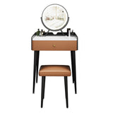 Contemporary Scandinavian Rectangular Vanity Table with Rock-Panel Accent, Microfiber Leather Upholstery, Carbon Steel Frame, 1-Drawer – Bedroom Makeup Desk