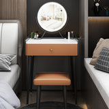 Contemporary Scandinavian Rectangular Vanity Table with Rock-Panel Accent, Microfiber Leather Upholstery, Carbon Steel Frame, 1-Drawer – Bedroom Makeup Desk