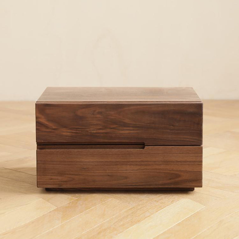 Modern Scandinavian Solid Wood Nightstand – Rectangular Desktop, Two-Drawer with Easy-Open Pulls, for Bedroom
