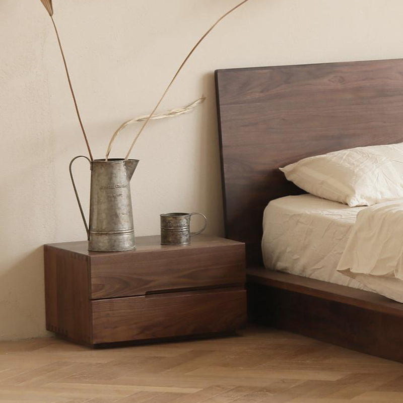 Modern Scandinavian Solid Wood Nightstand – Rectangular Desktop, Two-Drawer with Easy-Open Pulls, for Bedroom