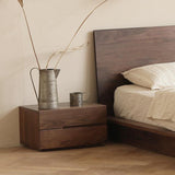 Modern Scandinavian Solid Wood Nightstand – Rectangular Desktop, Two-Drawer with Easy-Open Pulls, for Bedroom