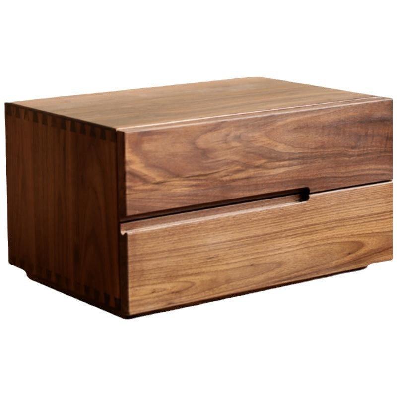 Modern Scandinavian Solid Wood Nightstand – Rectangular Desktop, Two-Drawer with Easy-Open Pulls, for Bedroom