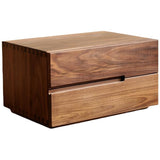 Modern Scandinavian Solid Wood Nightstand – Rectangular Desktop, Two-Drawer with Easy-Open Pulls, for Bedroom