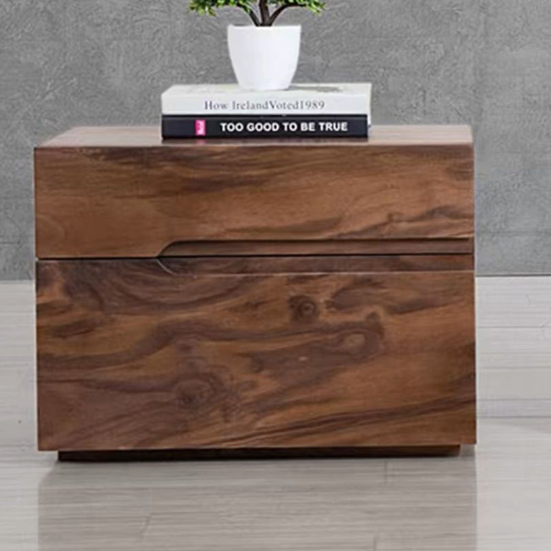 Modern Scandinavian Solid Wood Nightstand – Rectangular Desktop, Two-Drawer with Easy-Open Pulls, for Bedroom