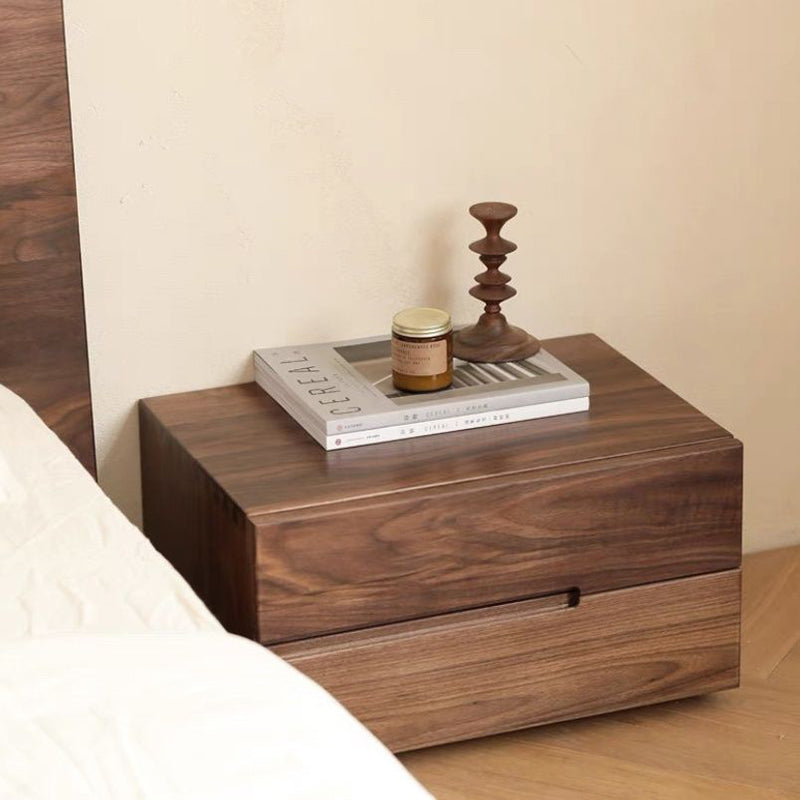 Modern Scandinavian Solid Wood Nightstand – Rectangular Desktop, Two-Drawer with Easy-Open Pulls, for Bedroom