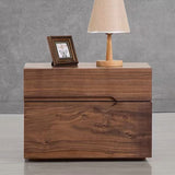 Modern Scandinavian Solid Wood Nightstand – Rectangular Desktop, Two-Drawer with Easy-Open Pulls, for Bedroom