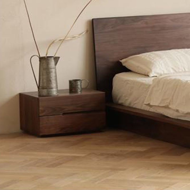 Modern Scandinavian Solid Wood Nightstand – Rectangular Desktop, Two-Drawer with Easy-Open Pulls, for Bedroom