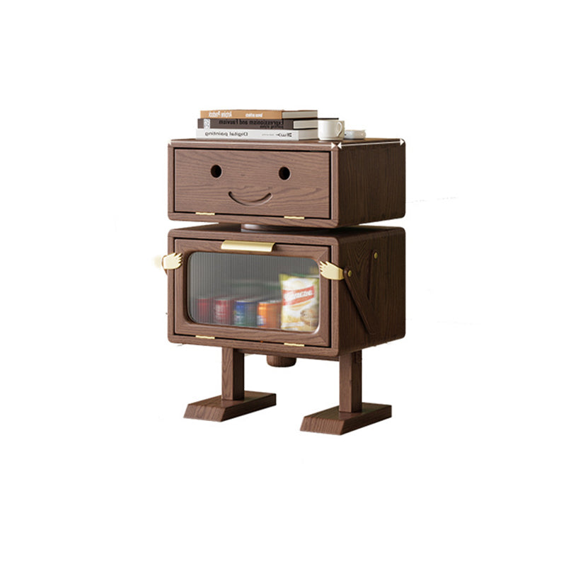 Modern Art Deco Kids' Robot Nightstand - Rotatable, 2-Drawer with Rubberwood & Acrylic Plastic, Bedroom Furniture