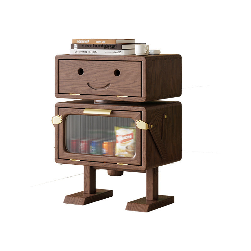 Modern Art Deco Kids' Robot Nightstand - Rotatable, 2-Drawer with Rubberwood & Acrylic Plastic, Bedroom Furniture