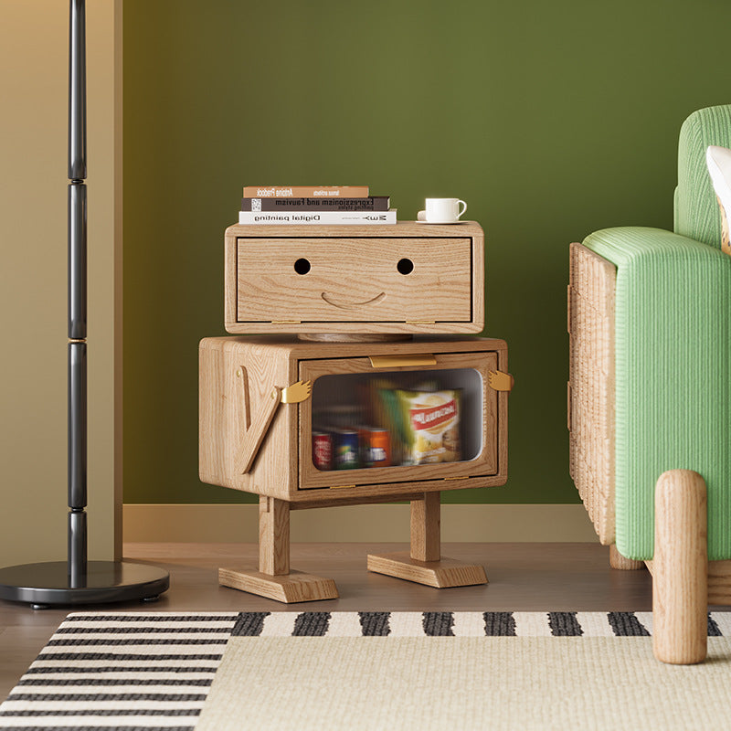 Modern Art Deco Kids' Robot Nightstand - Rotatable, 2-Drawer with Rubberwood & Acrylic Plastic, Bedroom Furniture