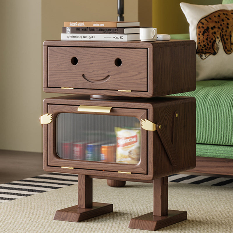 Modern Art Deco Kids' Robot Nightstand - Rotatable, 2-Drawer with Rubberwood & Acrylic Plastic, Bedroom Furniture
