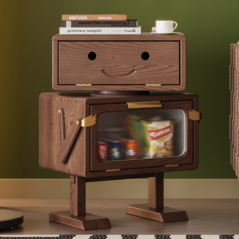 Modern Art Deco Kids' Robot Nightstand - Rotatable, 2-Drawer with Rubberwood & Acrylic Plastic, Bedroom Furniture