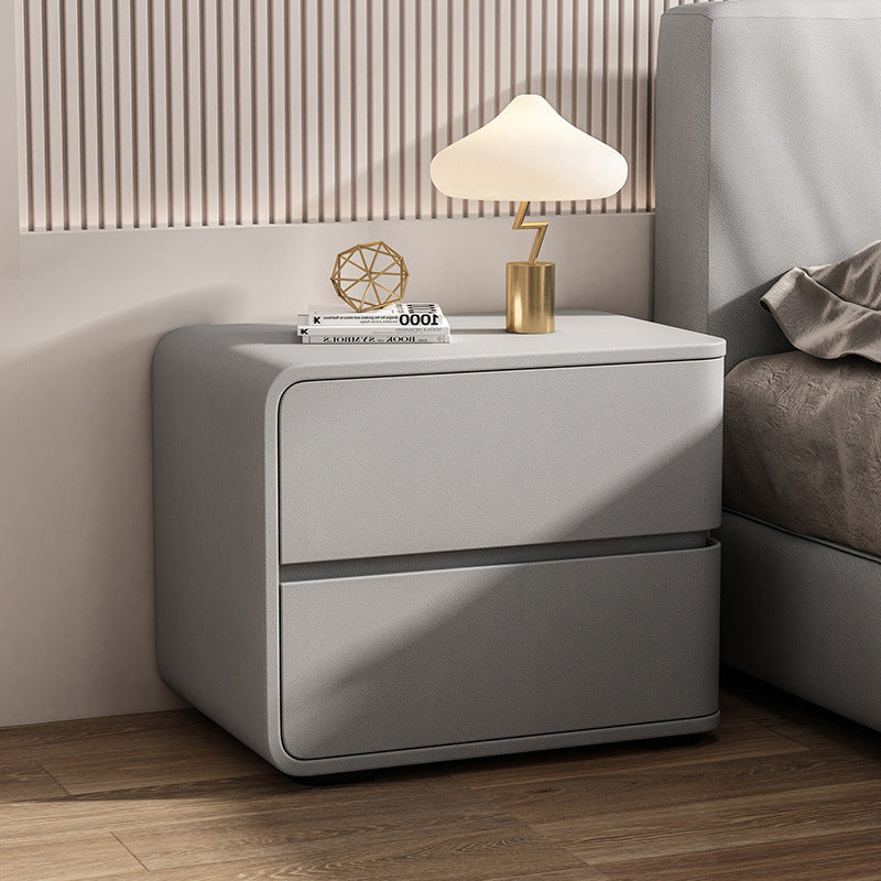 Luxurious Contemporary Rectangle Nightstand with Microfiber Leather, Solid Wood, Metal & Plastic – 2-Drawer Bedroom Accent