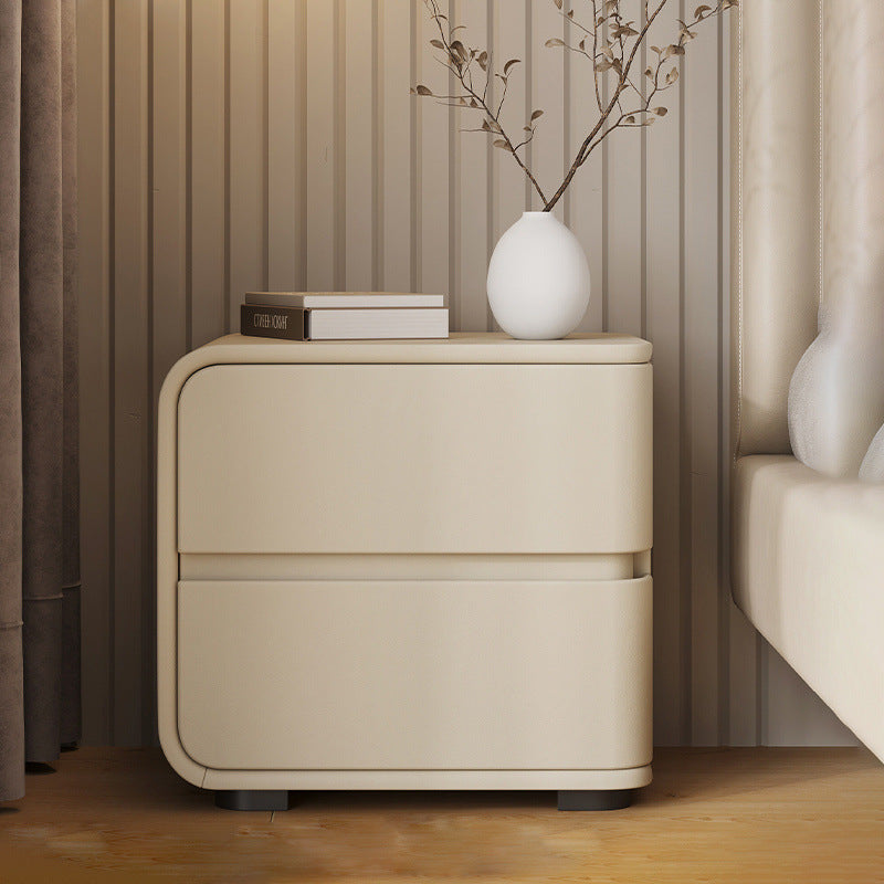 Luxurious Contemporary Rectangle Nightstand with Microfiber Leather, Solid Wood, Metal & Plastic – 2-Drawer Bedroom Accent