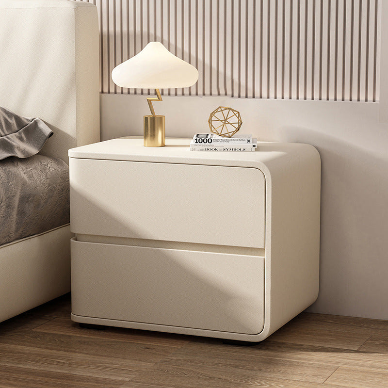 Luxurious Contemporary Rectangle Nightstand with Microfiber Leather, Solid Wood, Metal & Plastic – 2-Drawer Bedroom Accent