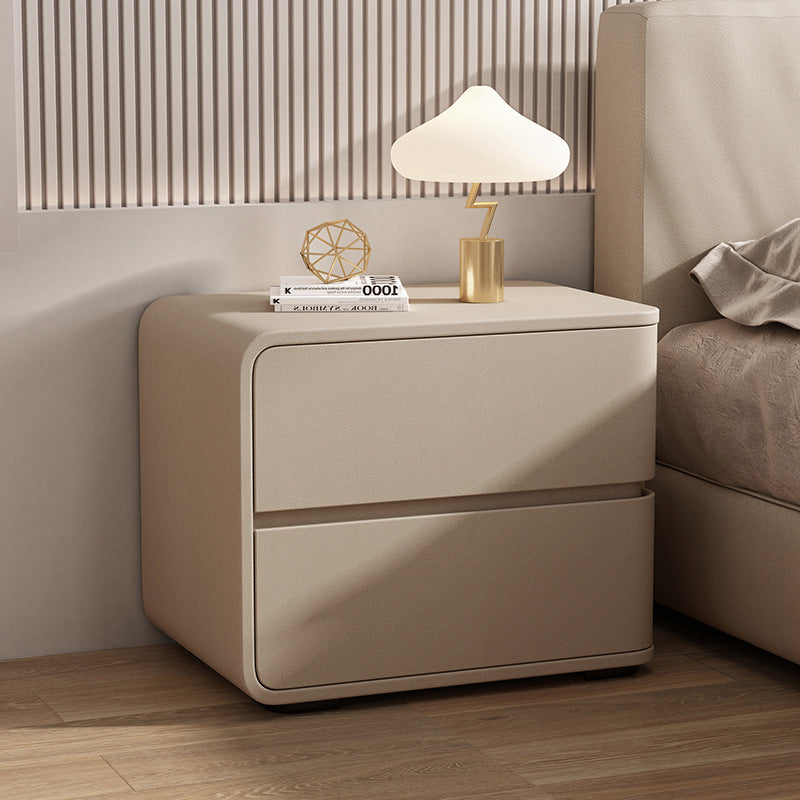 Luxurious Contemporary Rectangle Nightstand with Microfiber Leather, Solid Wood, Metal & Plastic – 2-Drawer Bedroom Accent