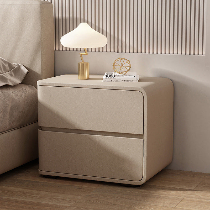 Luxurious Contemporary Rectangle Nightstand with Microfiber Leather, Solid Wood, Metal & Plastic – 2-Drawer Bedroom Accent
