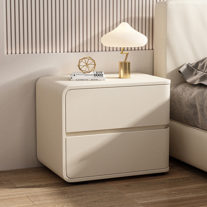 Luxurious Contemporary Rectangle Nightstand with Microfiber Leather, Solid Wood, Metal & Plastic – 2-Drawer Bedroom Accent