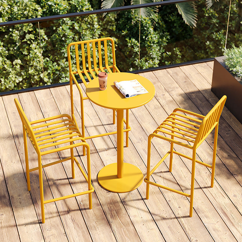 Modern Minimalist Round Iron Outdoor Bar Table, 1-Tier, for Garden