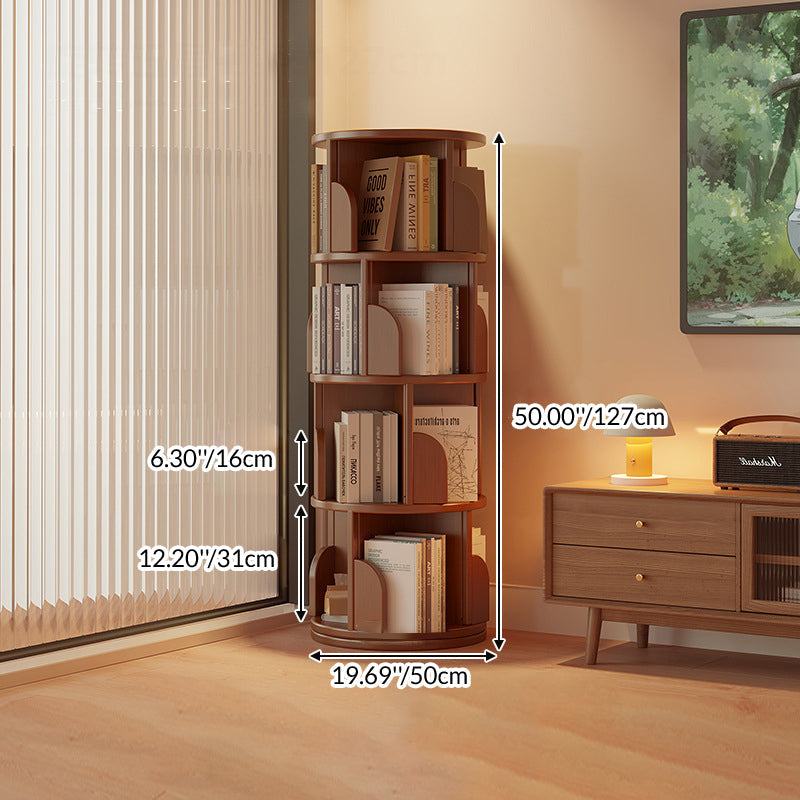 Modern Minimalist Rotating Floor-Standing Bookshelf with Cylindrical Metal & MDF – 3/4/5/6/7-Tier, Perfect for Study