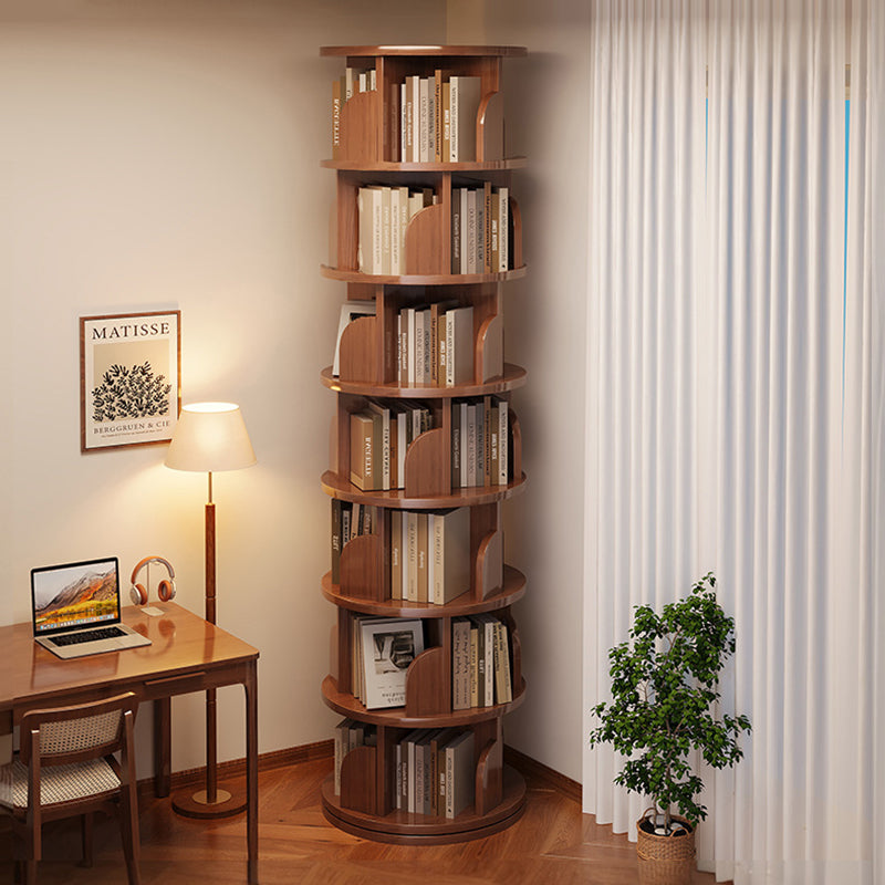 Modern Minimalist Rotating Floor-Standing Bookshelf with Cylindrical Metal & MDF – 3/4/5/6/7-Tier, Perfect for Study