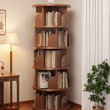 Modern Minimalist Rotating Floor-Standing Bookshelf with Cylindrical Metal & MDF – 3/4/5/6/7-Tier, Perfect for Study