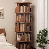 Modern Minimalist Rotating Floor-Standing Bookshelf with Cylindrical Metal & MDF – 3/4/5/6/7-Tier, Perfect for Study