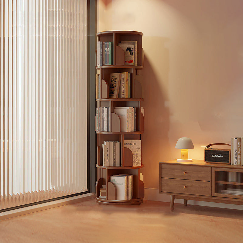 Modern Minimalist Rotating Floor-Standing Bookshelf with Cylindrical Metal & MDF – 3/4/5/6/7-Tier, Perfect for Study