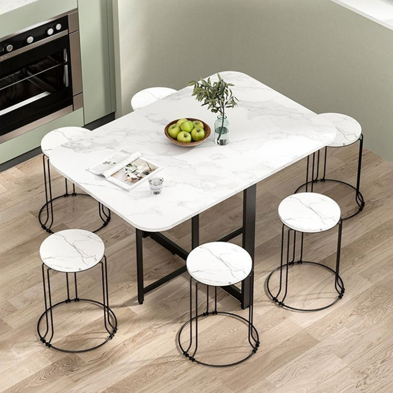 Modern Simplicity Foldable Rectangular Dining Table with Carbon Steel Frame and Plywood Top — Movable, Seats 6–8