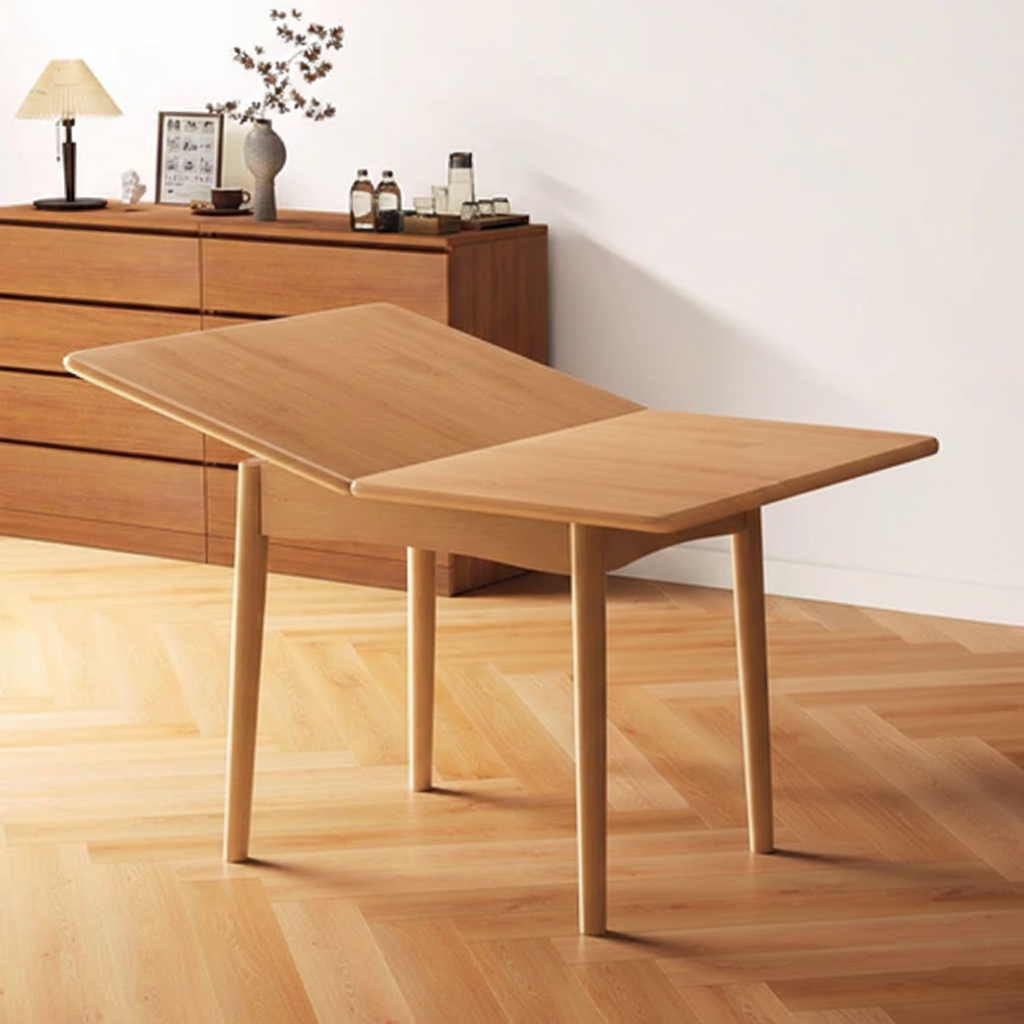 Modern Minimalist Foldable Rectangular Dining Table — MDF & Solid Wood Top with Metal Frame, Seats 2-6
